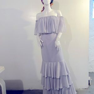 NWOT Lavender Strapless/On/Off Shoulder Maxi Dress Chiffon Full-Length Gown Sz.M